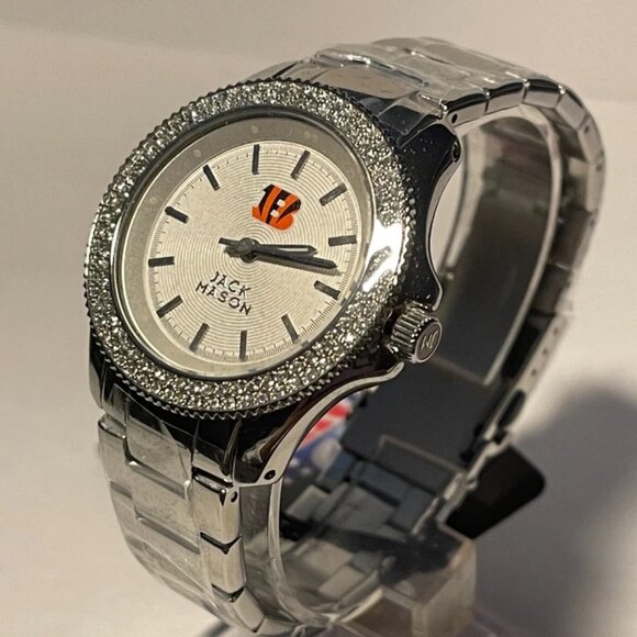 Cincinnati Bengals NFL Jack Mason Women's Rhinestone Stainless-Steel Watch NEW - Picture 3 of 6